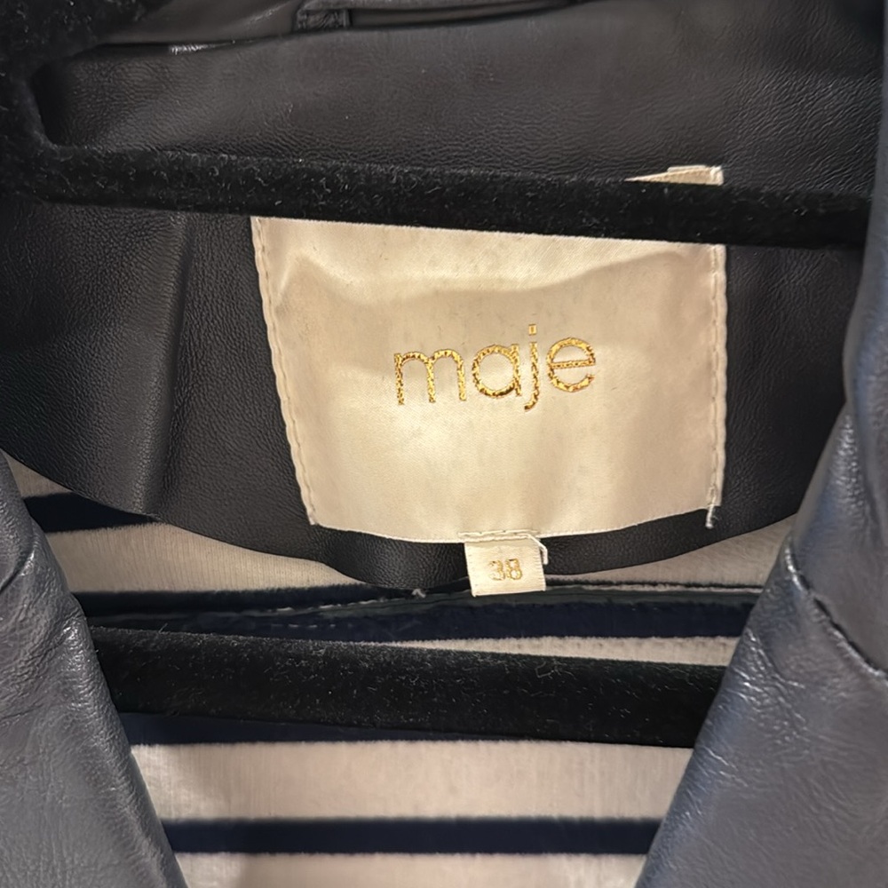 Maje Navy Leather Biker Jacket - Picture 2 of 6